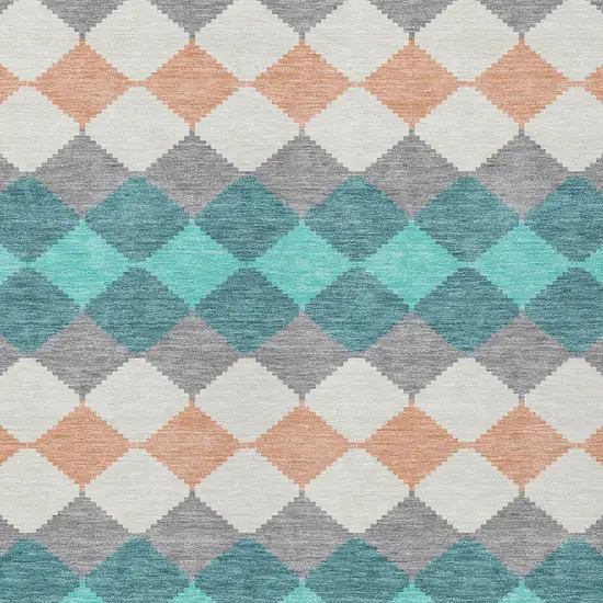 Teal Blue Gray And Copper Geometric Washable Indoor Outdoor Area Rug Photo 6