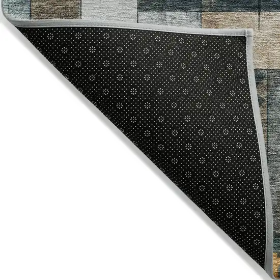 Teal Blue Gray And Gold Geometric Washable Indoor Outdoor Area Rug Photo 6