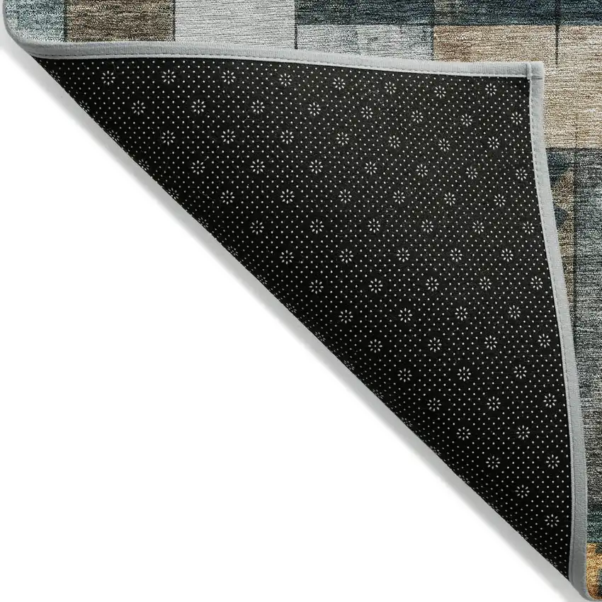 Teal Blue Gray And Gold Geometric Washable Indoor Outdoor Area Rug Photo 6