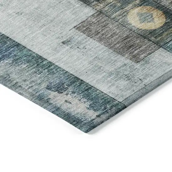 Teal Blue Gray And Gold Geometric Washable Indoor Outdoor Area Rug Photo 3