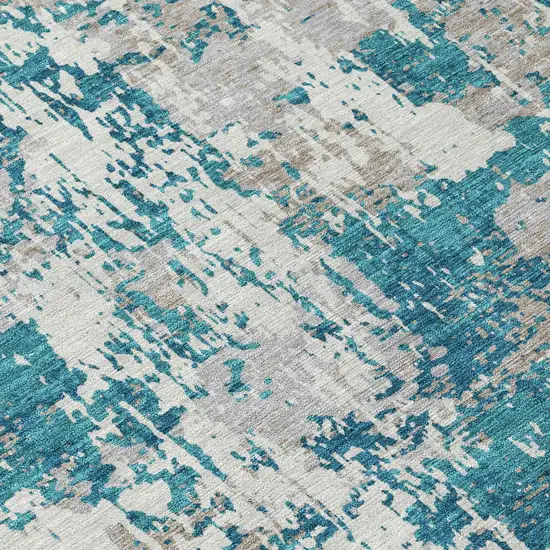 Teal Blue Gray And Ivory Abstract Washable Indoor Outdoor Area Rug Photo 7