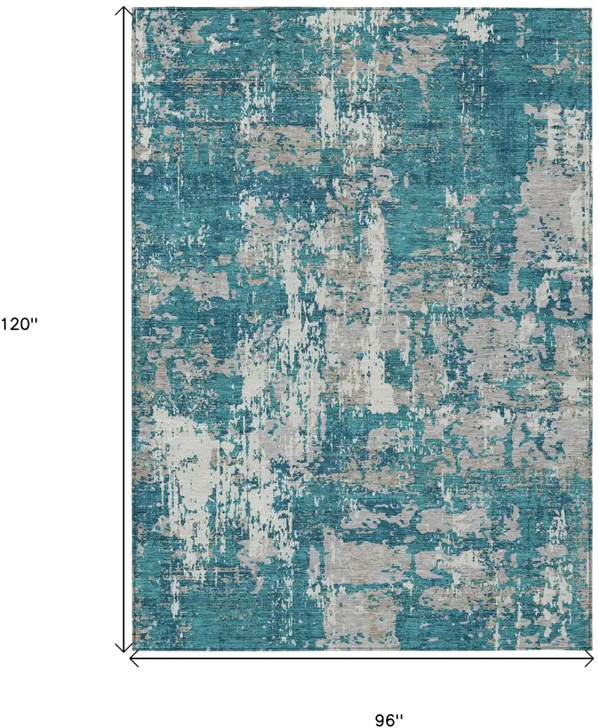 Teal Blue Gray And Ivory Abstract Washable Indoor Outdoor Area Rug Photo 3
