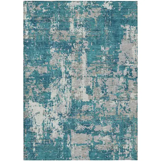 Teal Blue Gray And Ivory Abstract Washable Indoor Outdoor Area Rug Photo 2