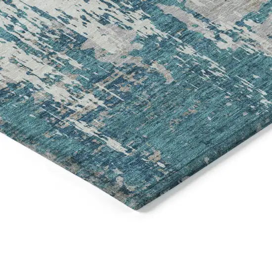 Teal Blue Gray And Ivory Abstract Washable Indoor Outdoor Area Rug Photo 4