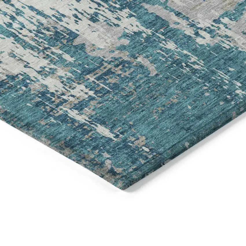 Teal Blue Gray And Ivory Abstract Washable Indoor Outdoor Area Rug Photo 4