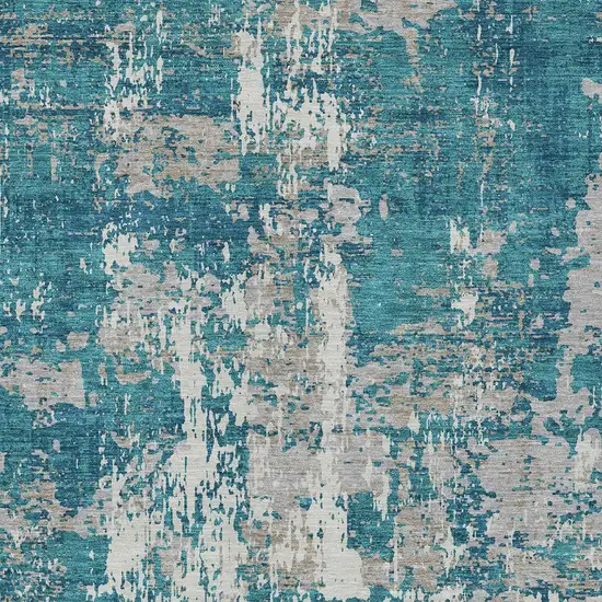 Teal Blue Gray And Ivory Abstract Washable Indoor Outdoor Area Rug Photo 5