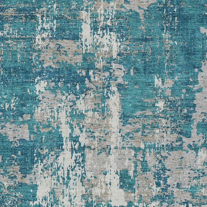 Teal Blue Gray And Ivory Abstract Washable Indoor Outdoor Area Rug Photo 5