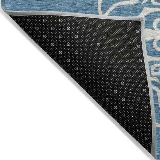 Teal Blue Gray And Ivory Floral Medallion Washable Indoor Outdoor Area Rug Photo 4