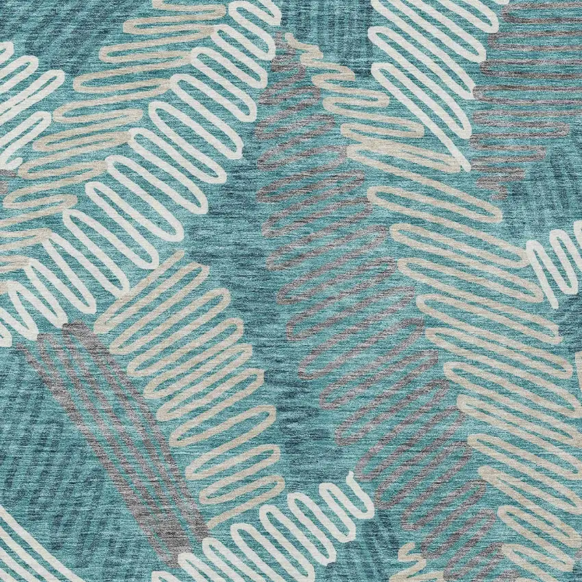 Teal Blue Gray And Ivory Floral Washable Indoor Outdoor Area Rug Photo 7