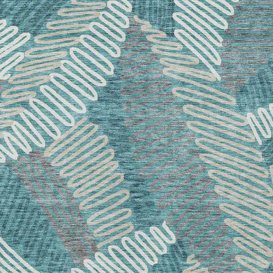 Teal Blue Gray And Ivory Floral Washable Indoor Outdoor Area Rug Photo 7
