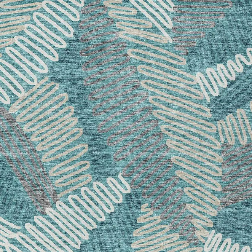 Teal Blue Gray And Ivory Floral Washable Indoor Outdoor Area Rug Photo 7