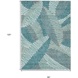 Photo of Teal Blue Gray And Ivory Floral Washable Indoor Outdoor Area Rug