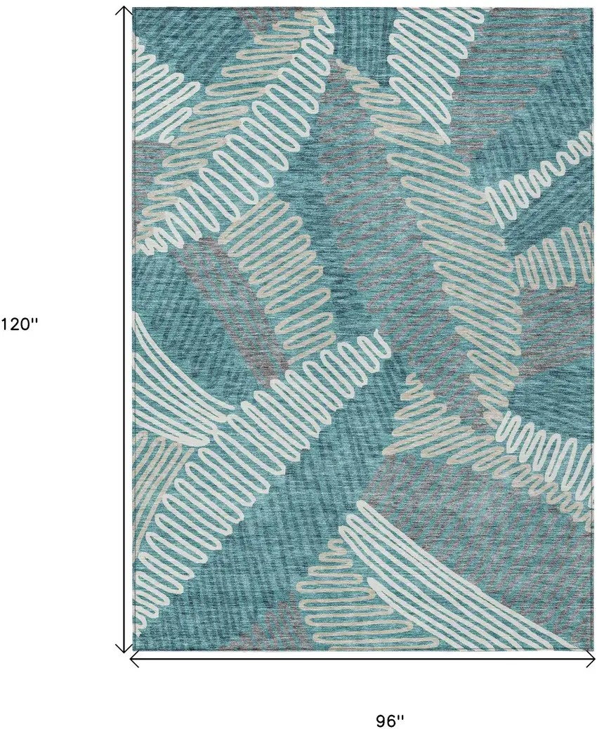 Teal Blue Gray And Ivory Floral Washable Indoor Outdoor Area Rug Photo 3