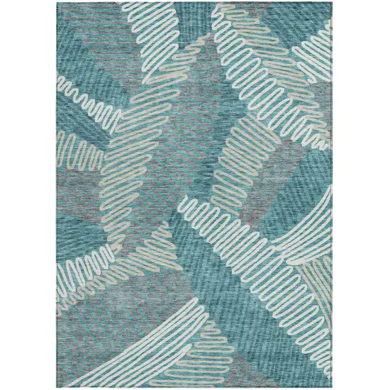 Teal Blue Gray And Ivory Floral Washable Indoor Outdoor Area Rug Photo 8
