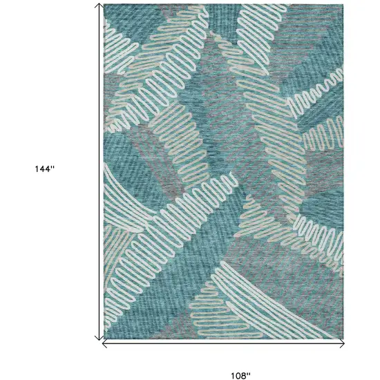 Teal Blue Gray And Ivory Floral Washable Indoor Outdoor Area Rug Photo 3