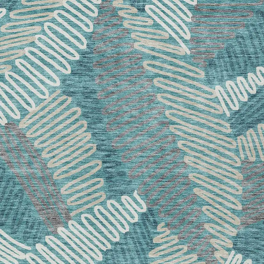 Teal Blue Gray And Ivory Floral Washable Indoor Outdoor Area Rug Photo 7