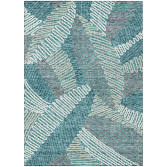 Teal Blue Gray And Ivory Floral Washable Indoor Outdoor Area Rug Photo 2