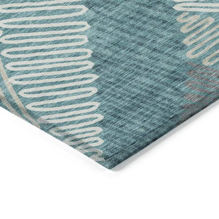 Teal Blue Gray And Ivory Floral Washable Indoor Outdoor Area Rug Photo 4