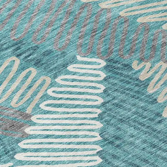 Teal Blue Gray And Ivory Floral Washable Indoor Outdoor Area Rug Photo 5