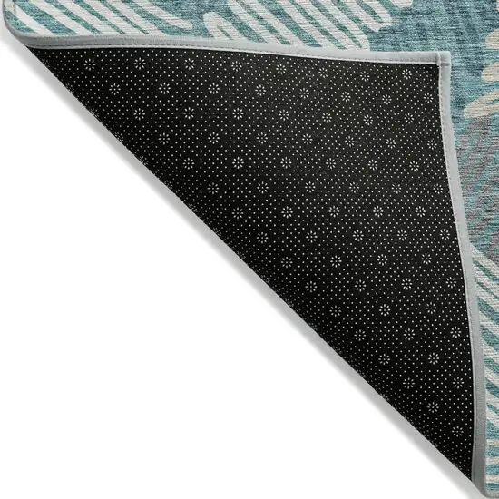 Teal Blue Gray And Ivory Floral Washable Indoor Outdoor Area Rug Photo 3