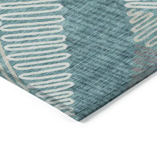 Teal Blue Gray And Ivory Floral Washable Indoor Outdoor Area Rug Photo 5