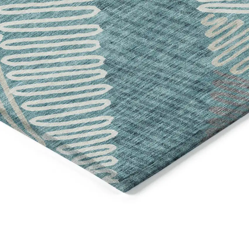 Teal Blue Gray And Ivory Floral Washable Indoor Outdoor Area Rug Photo 5