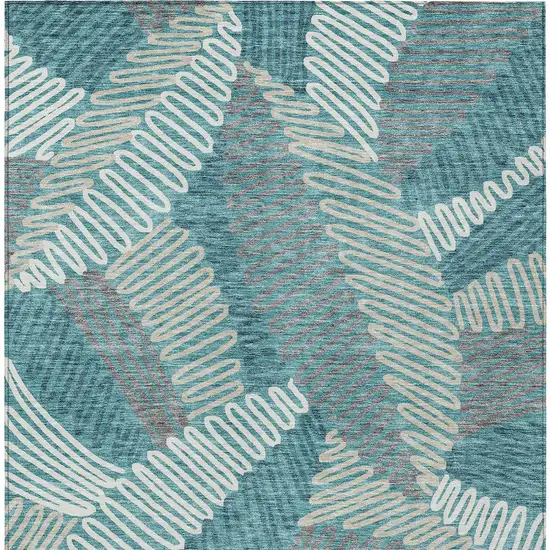 Teal Blue Gray And Ivory Floral Washable Indoor Outdoor Area Rug Photo 8