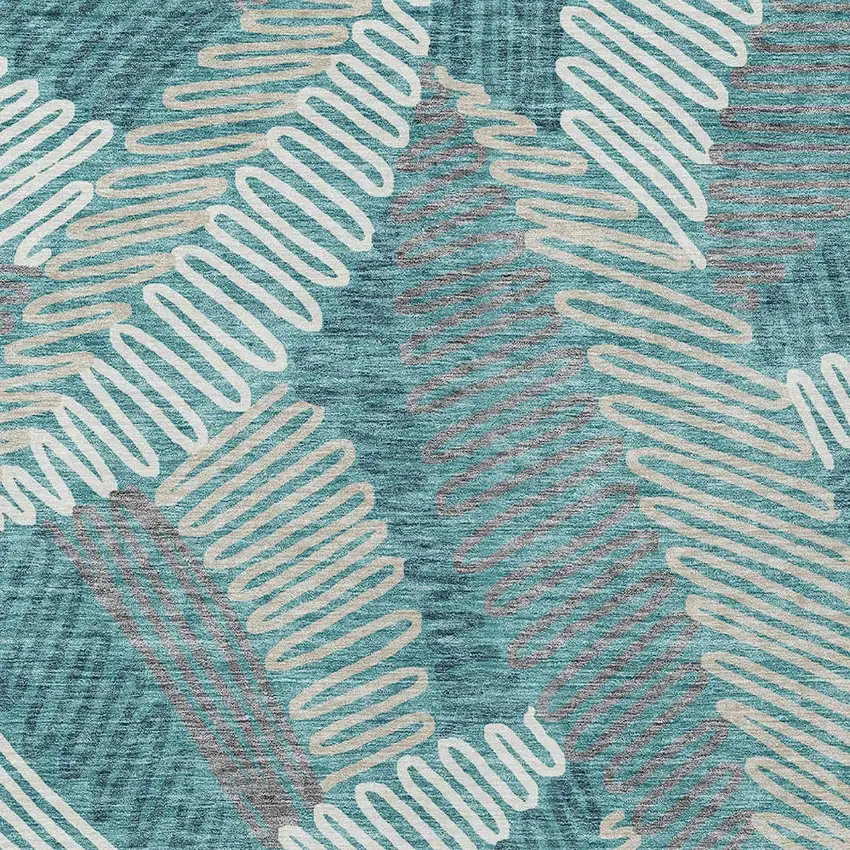 Teal Blue Gray And Ivory Floral Washable Indoor Outdoor Area Rug Photo 6