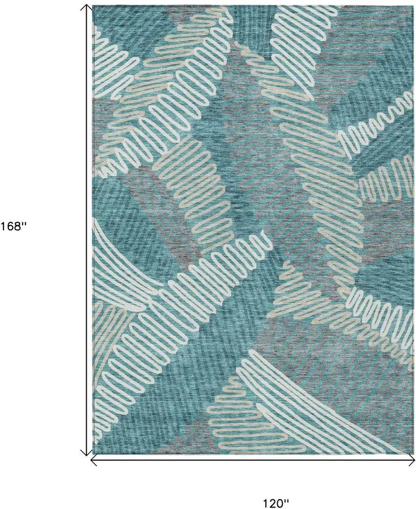 Teal Blue Gray And Ivory Floral Washable Indoor Outdoor Area Rug Photo 8