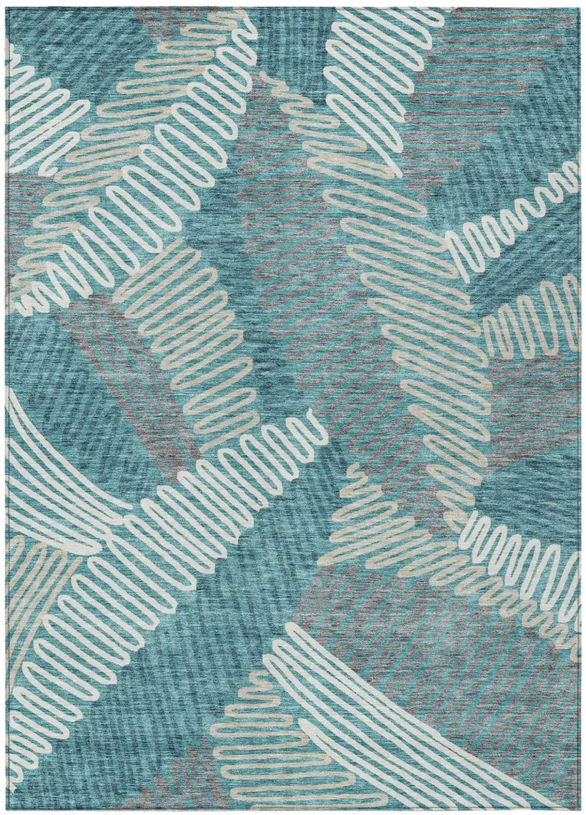 Teal Blue Gray And Ivory Floral Washable Indoor Outdoor Area Rug Photo 2
