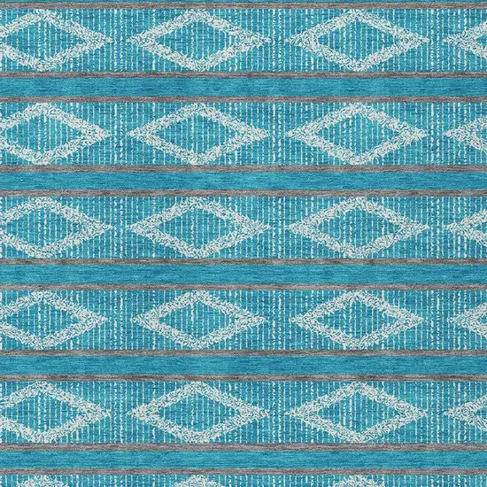 Teal Blue Gray And Ivory Geometric Washable Indoor Outdoor Area Rug Photo 7