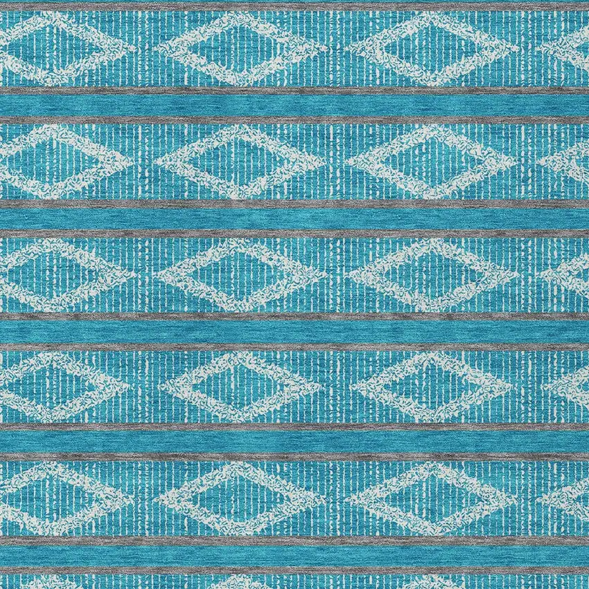 Teal Blue Gray And Ivory Geometric Washable Indoor Outdoor Area Rug Photo 7
