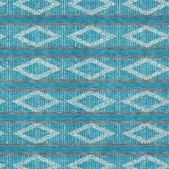 Teal Blue Gray And Ivory Geometric Washable Indoor Outdoor Area Rug Photo 7