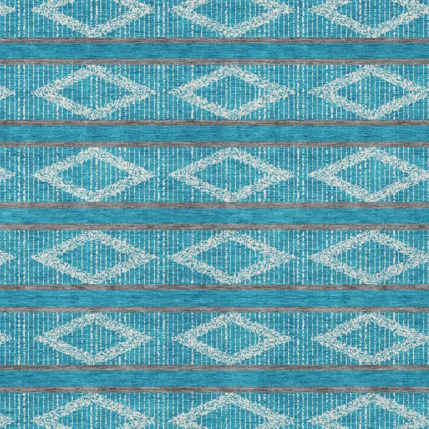 Teal Blue Gray And Ivory Geometric Washable Indoor Outdoor Area Rug Photo 7