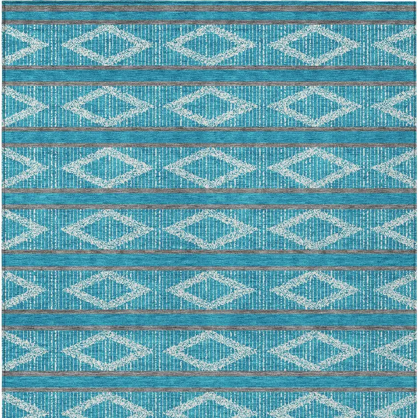 Teal Blue Gray And Ivory Geometric Washable Indoor Outdoor Area Rug Photo 8