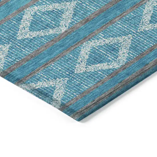 Teal Blue Gray And Ivory Geometric Washable Indoor Outdoor Area Rug Photo 5