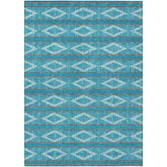Teal Blue Gray And Ivory Geometric Washable Indoor Outdoor Area Rug Photo 2