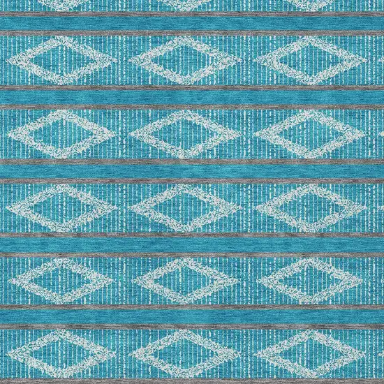 Teal Blue Gray And Ivory Geometric Washable Indoor Outdoor Area Rug Photo 7