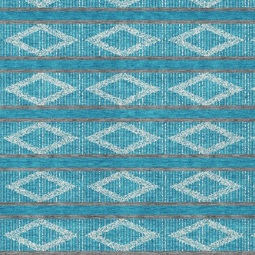 Teal Blue Gray And Ivory Geometric Washable Indoor Outdoor Area Rug Photo 7