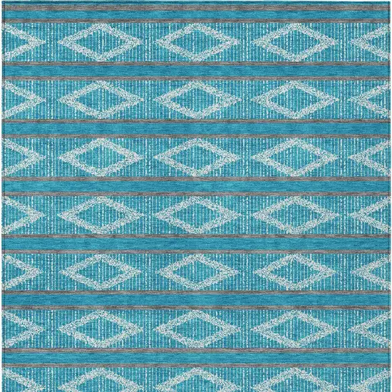 Teal Blue Gray And Ivory Geometric Washable Indoor Outdoor Area Rug Photo 8