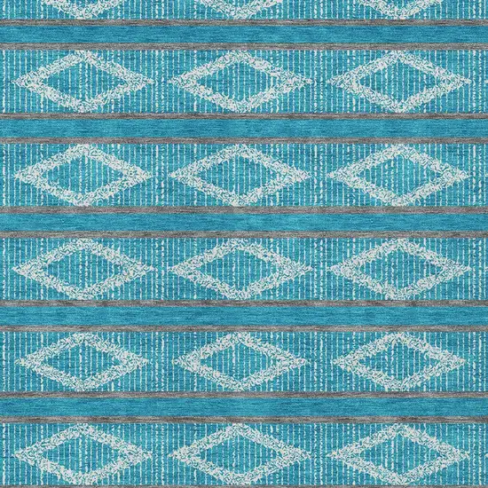 Teal Blue Gray And Ivory Geometric Washable Indoor Outdoor Area Rug Photo 7