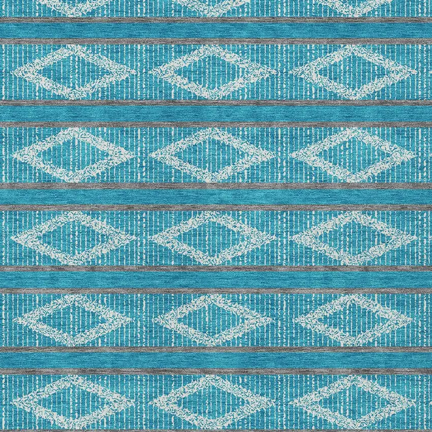 Teal Blue Gray And Ivory Geometric Washable Indoor Outdoor Area Rug Photo 7