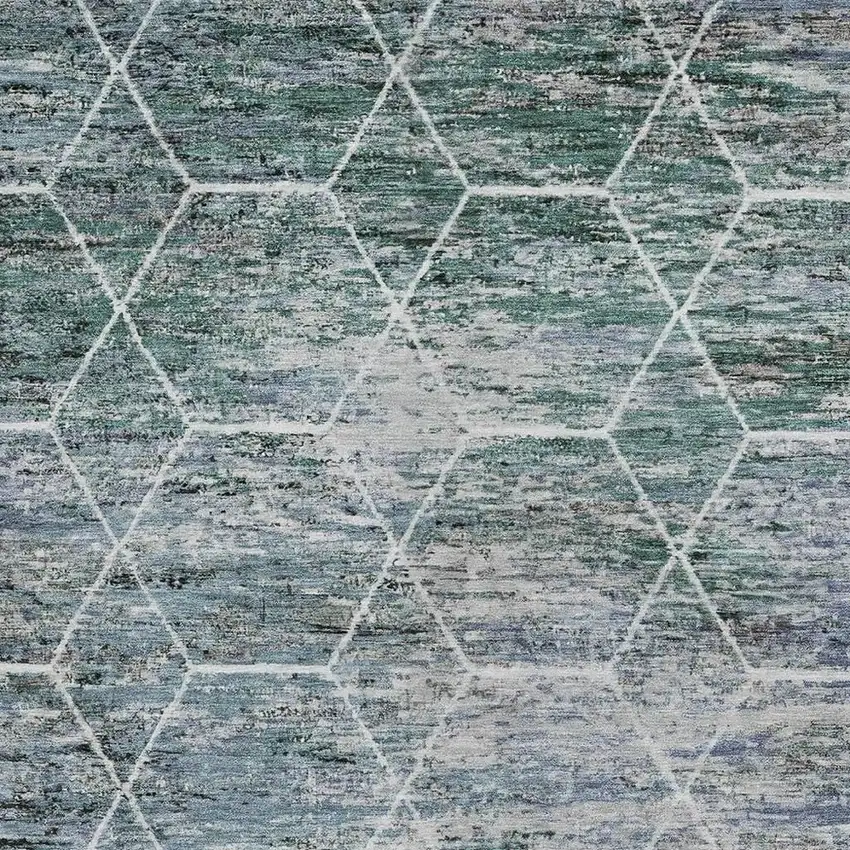 Teal Blue Gray And Ivory Geometric Washable Indoor Outdoor Area Rug Photo 3