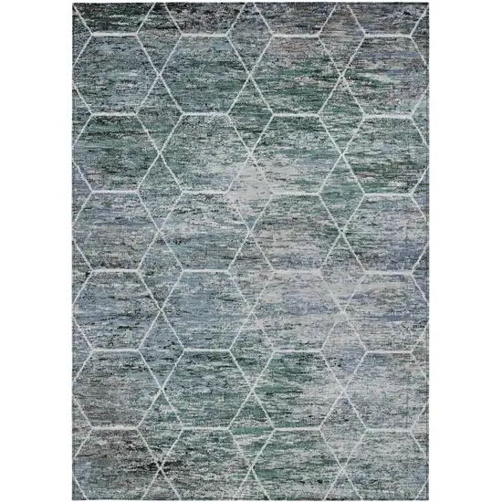 Teal Blue Gray And Ivory Geometric Washable Indoor Outdoor Area Rug Photo 1
