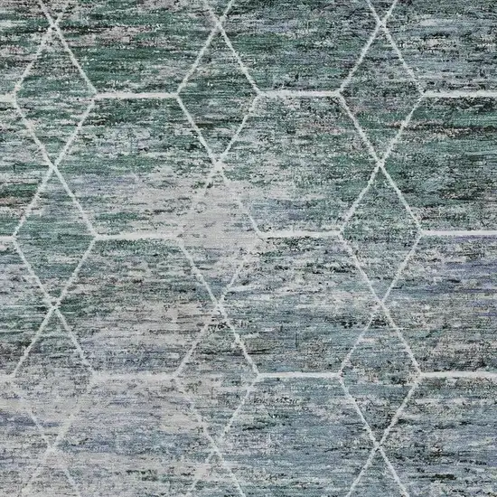 Teal Blue Gray And Ivory Geometric Washable Indoor Outdoor Area Rug Photo 3