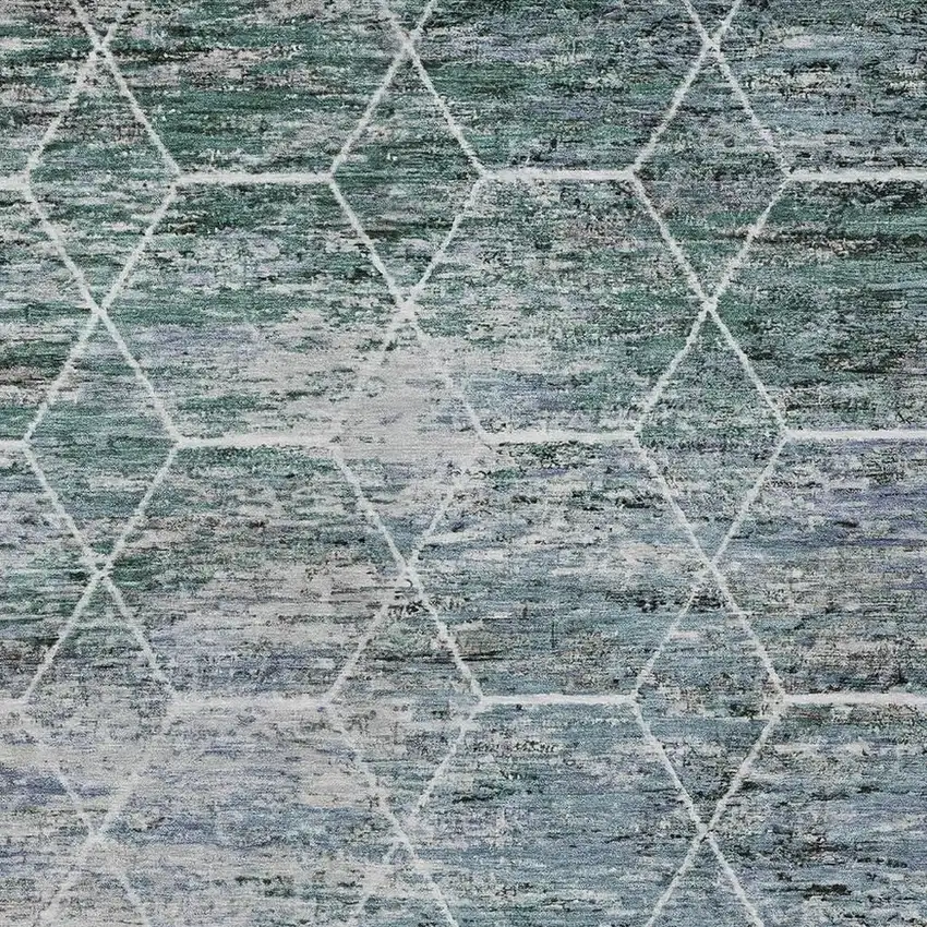 Teal Blue Gray And Ivory Geometric Washable Indoor Outdoor Area Rug Photo 3