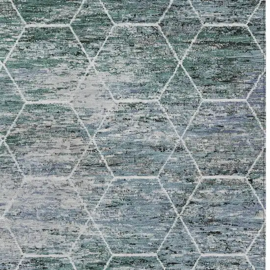 Teal Blue Gray And Ivory Geometric Washable Indoor Outdoor Area Rug Photo 6