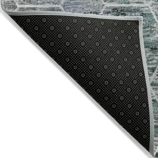 Teal Blue Gray And Ivory Geometric Washable Indoor Outdoor Area Rug Photo 8