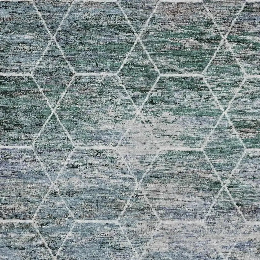 Teal Blue Gray And Ivory Geometric Washable Indoor Outdoor Area Rug Photo 3