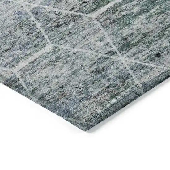 Teal Blue Gray And Ivory Geometric Washable Indoor Outdoor Area Rug Photo 9